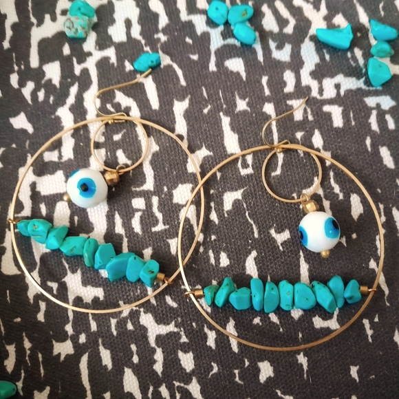 Hand Crafted Jewelry - XXL Turqoise Evil Eye Statement Earrings- Handmade